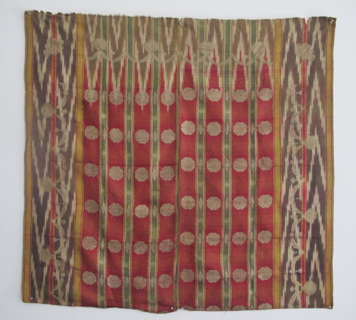 Rare Russian Silver Brocaded Silk Ikat Kavanat