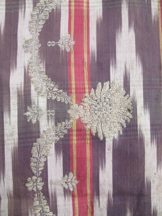 Rare Russian Silver Brocaded Silk Ikat Kavanat