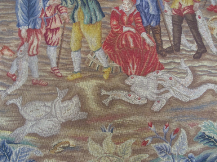 Petit-Point Panel, 'The Fish Quay', After Teniers