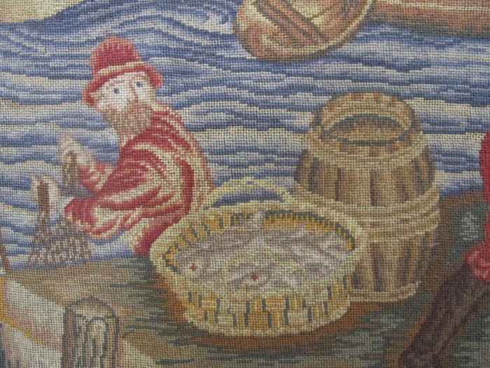 Petit-Point Panel, 'The Fish Quay', After Teniers
