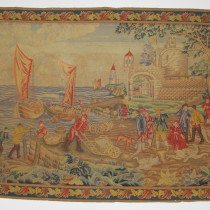 Image of Petit-Point Panel, 'The Fish Quay', After Teniers