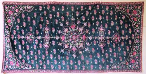 Antique Indian Embroidery On Velvet, 2.23m X 1.12m