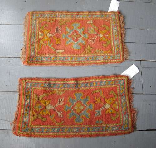 A Pair of Cute Antique Oushak Mats, Turkey, Circa 1890