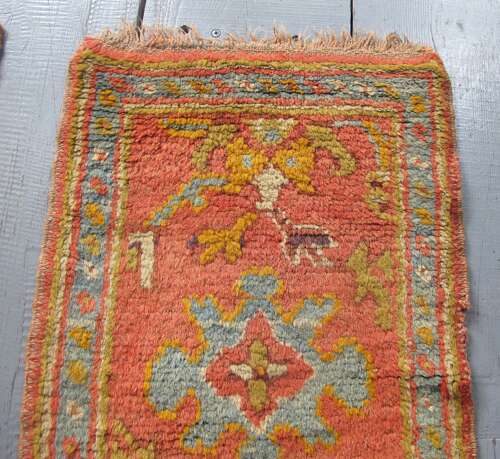 A Pair of Cute Antique Oushak Mats, Turkey, Circa 1890