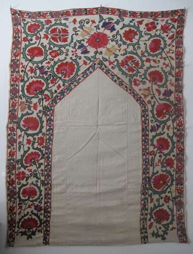Bokhara Nim-Suzani with Architectural Design, Circa 1850, 1.23m x 0.92m